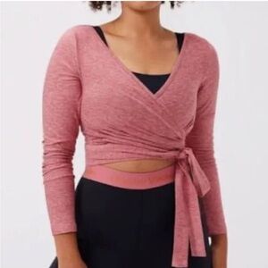 Outdoor Voices Cloudknit Women’s Pink coral ballet Wrap Crop Top - Long Sleeve